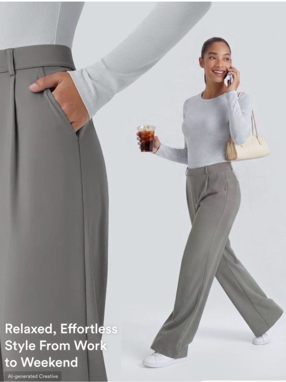 HALARA Relaxed Wide-Leg High-Waist Pants in Gray - Picture 2 of 9